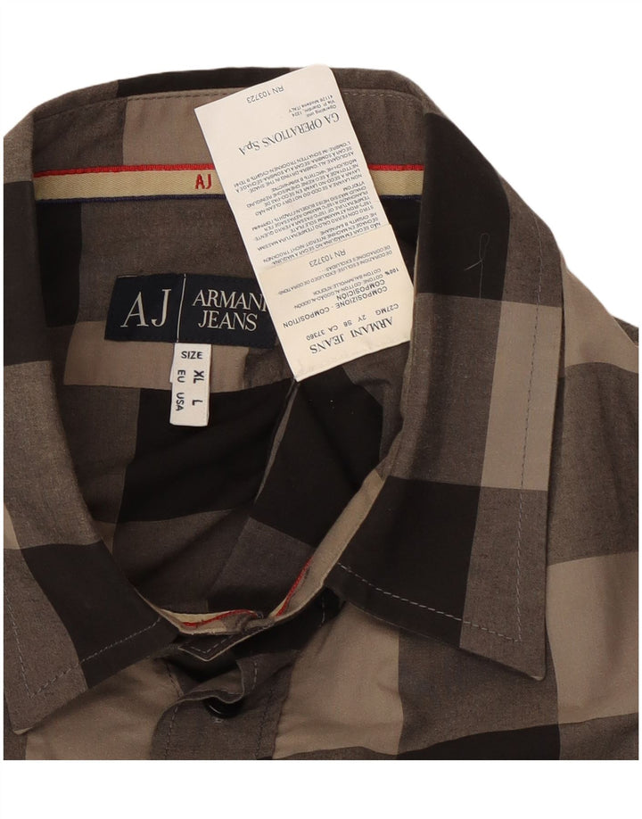 Armani Jeans Mens Shirt Large Grey Gingham Cotton