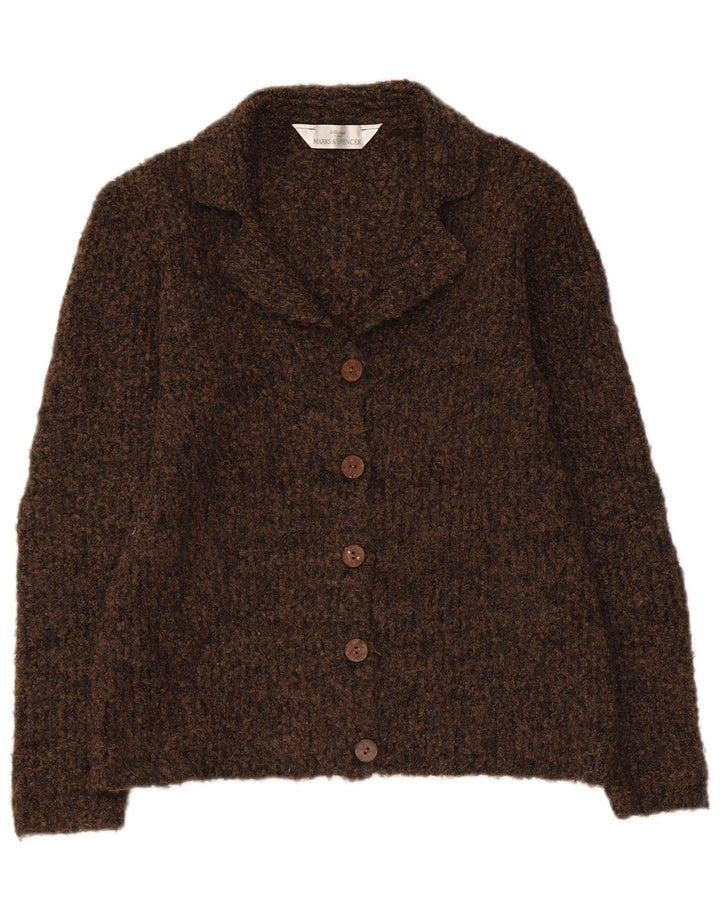 MARKS & SPENCER Womens Cardigan Sweater UK 10 Small Brown Flecked
