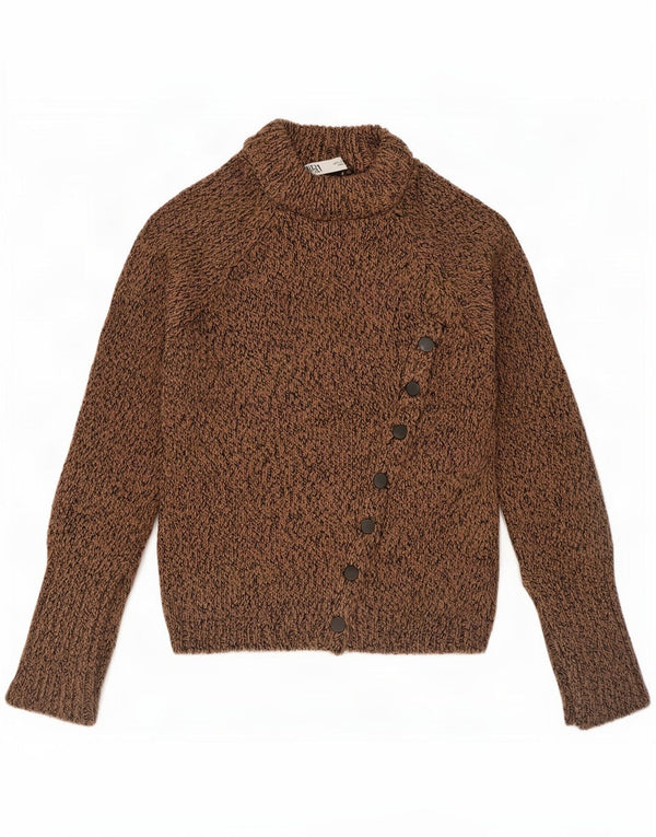 Zara Womens Turtle Neck Jumper Sweater UK 10 Small Brown Flecked Acrylic