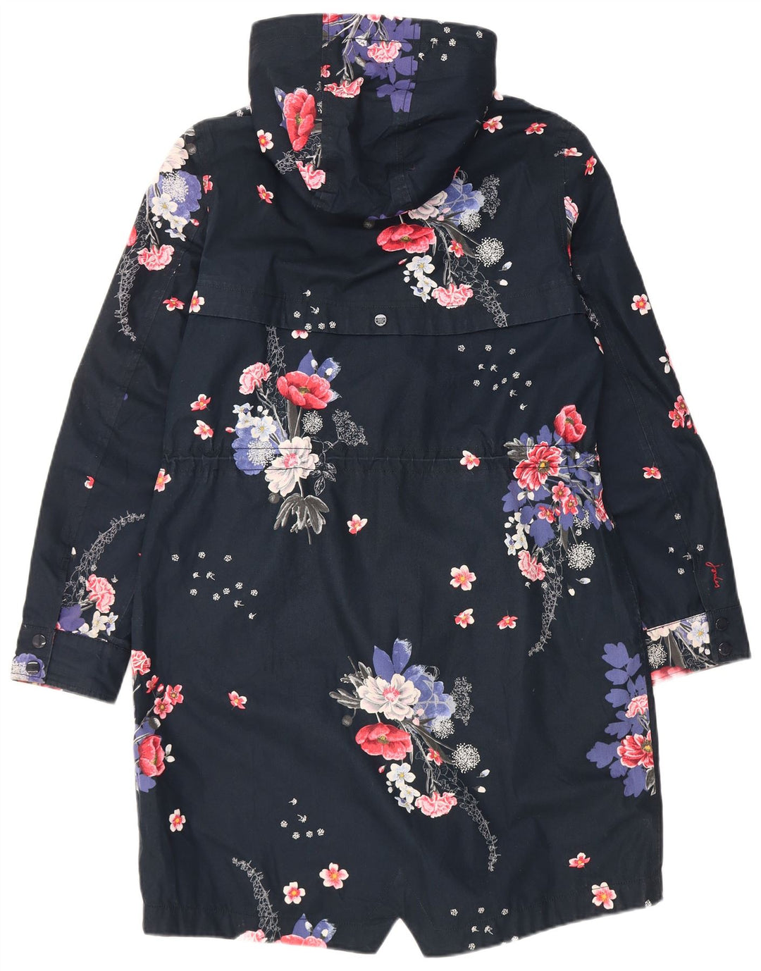 Joules Womens Hooded Raincoat UK 12 Medium Navy Blue Floral Polyester