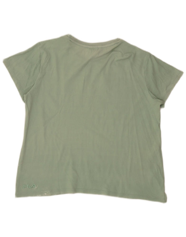 Fila Womens Short Sleeve Graphic T-Shirt Top UK 14 Medium Green Cotton