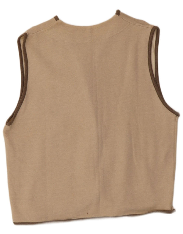Vintage Womens Waistcoat UK 16 Large Beige Floral Cotton