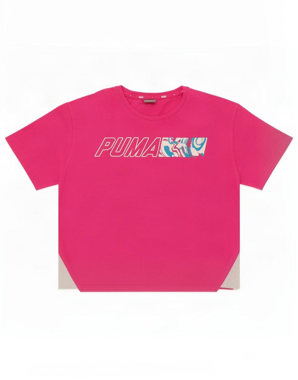 Puma Girls Crop Graphic T-Shirt Top 13-14 Years Pink Colourblock Cotton