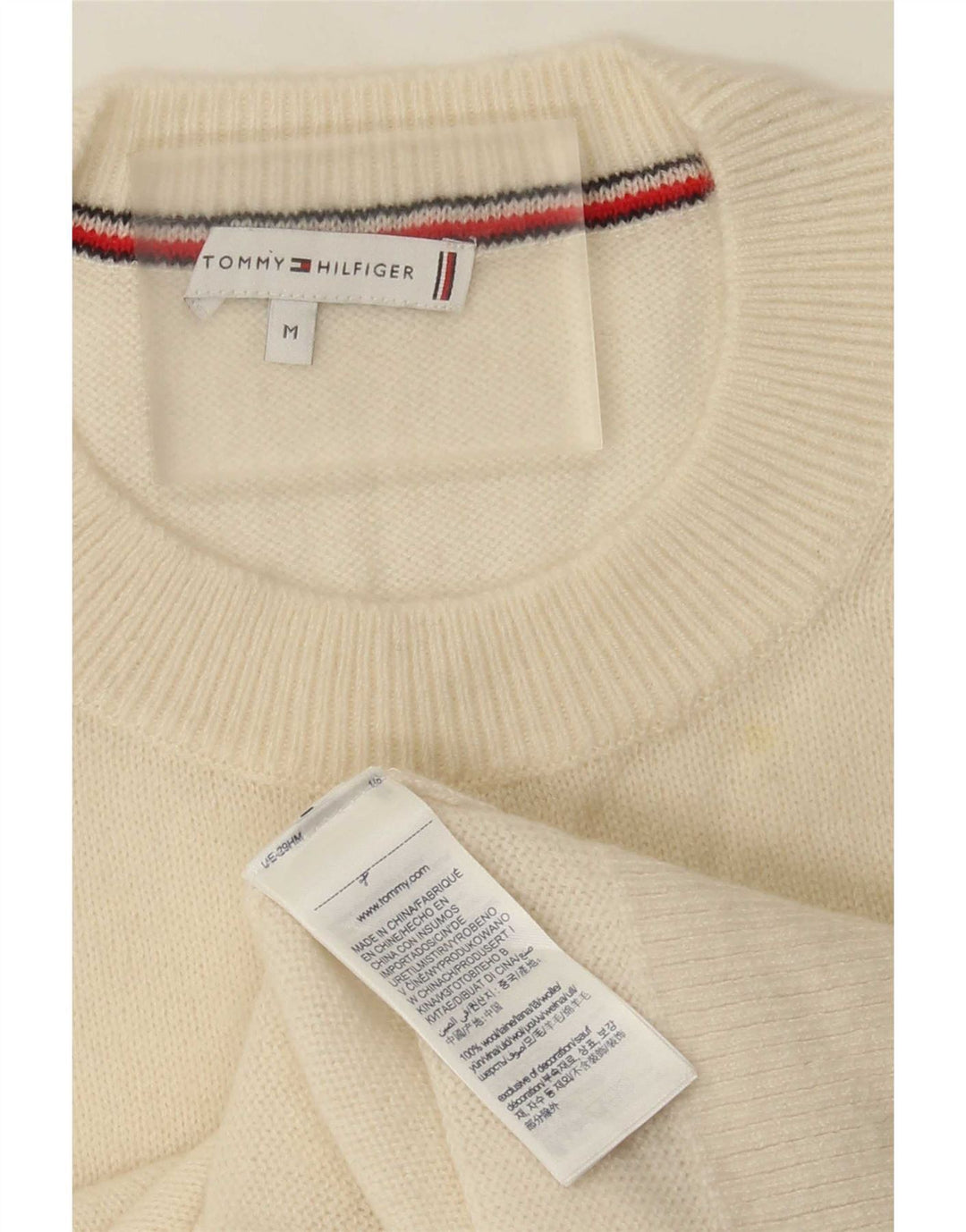 Tommy Hilfiger Womens Crew Neck Jumper Sweater UK 14 Medium Off White Wool