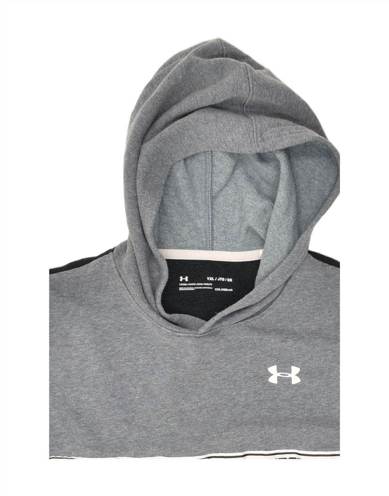 UNDER ARMOUR Boys Graphic Hoodie Jumper 13-14 Years XL Grey Colourblock | Vintage Under Armour | Thrift | Second-Hand Under Armour | Used Clothing | Messina Hembry 