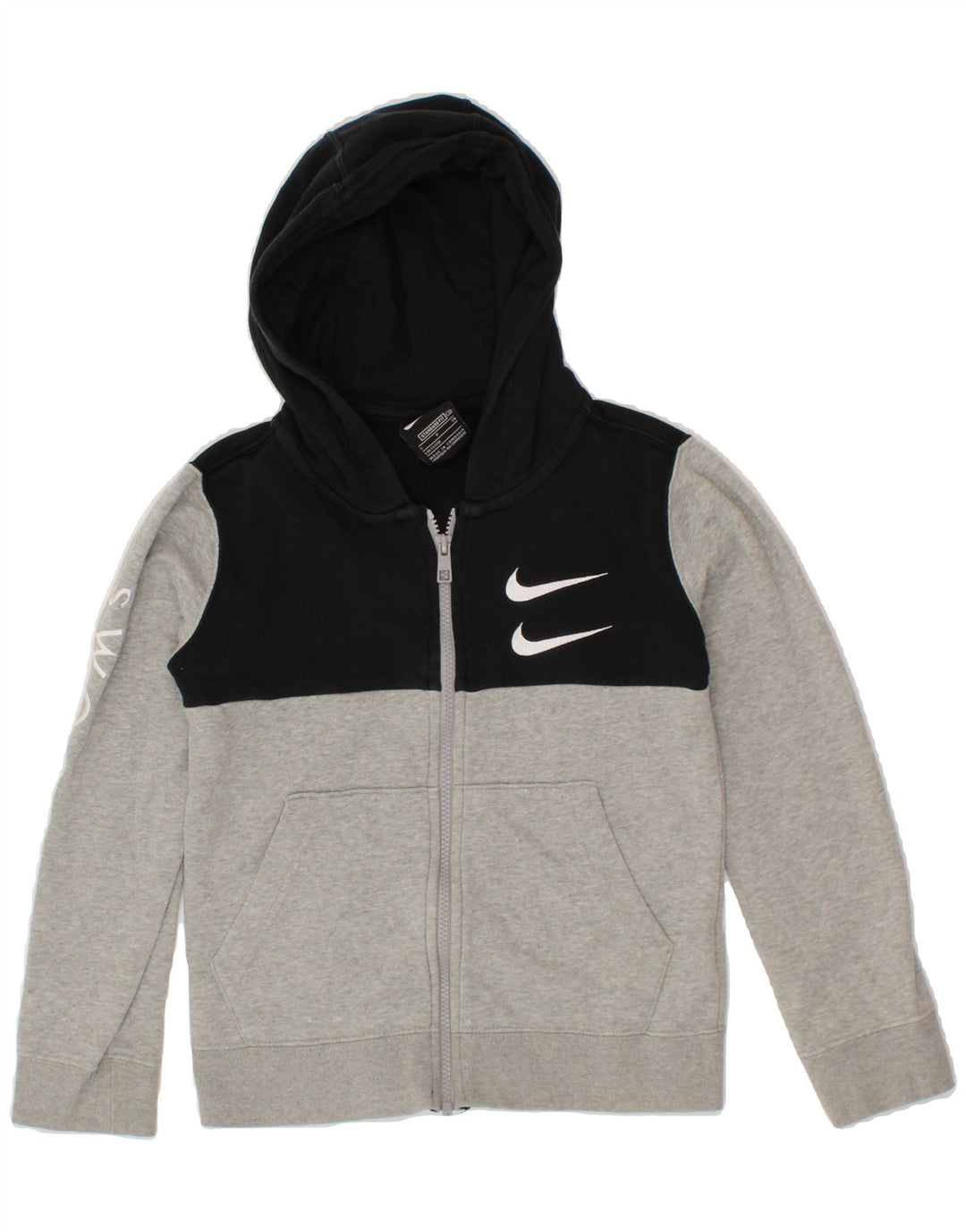 NIKE Boys Standard Fit Zip Hoodie Sweater 8-9 Years Small  Grey Vintage Nike and Second-Hand Nike from Messina Hembry 