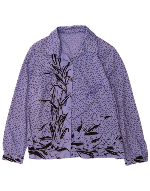 Vintage Womens Graphic Shirt Blouse UK 14 Large Purple Floral Polyester