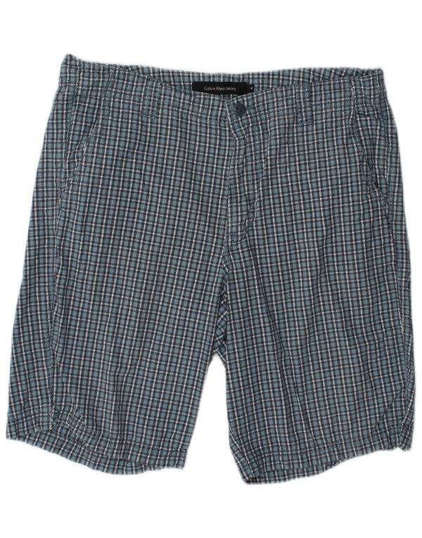 CALVIN KLEIN Mens Chino Shorts W34 Large Blue Check Cotton