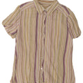 VINTAGE Womens Short Sleeve Shirt UK 14 Medium Beige Striped Vintage Vintage and Second-Hand Vintage from Messina Hembry 
