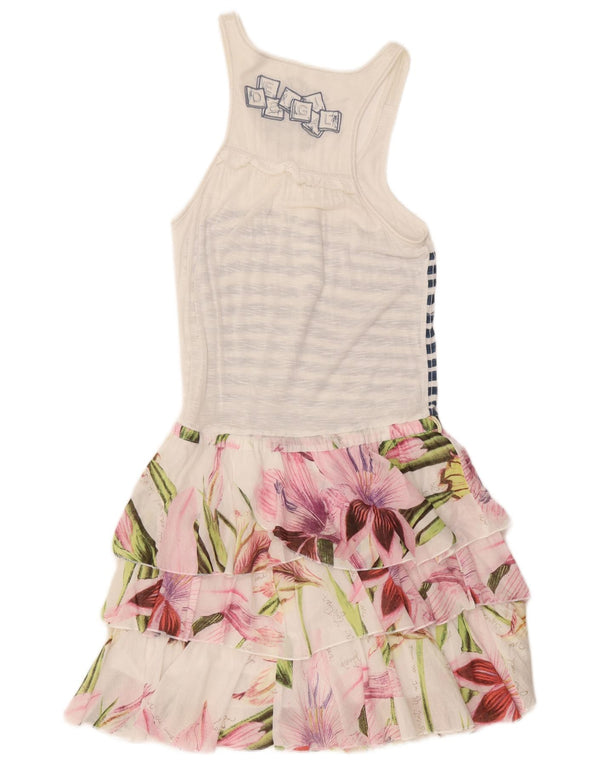 Desigual Womens Graphic Sleeveless Tiered Dress EU 38 Medium White Floral