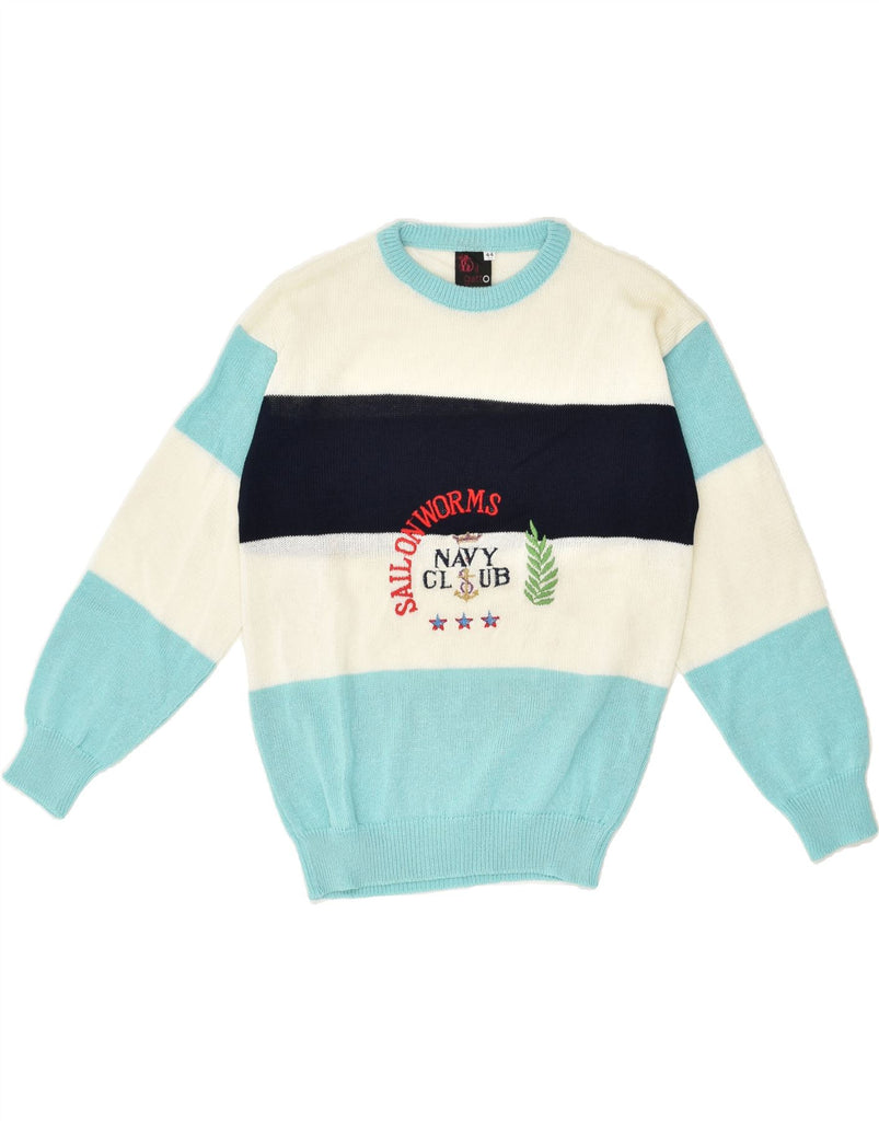 VINTAGE Womens Graphic Crew Neck Jumper Sweater IT 44 Medium Turquoise | Vintage Vintage | Thrift | Second-Hand Vintage | Used Clothing | Messina Hembry 