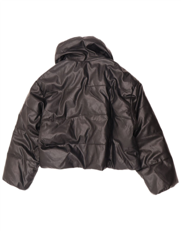 Zara Womens Oversized Faux Leather Padded Jacket UK 6 XS Black Polyurethane