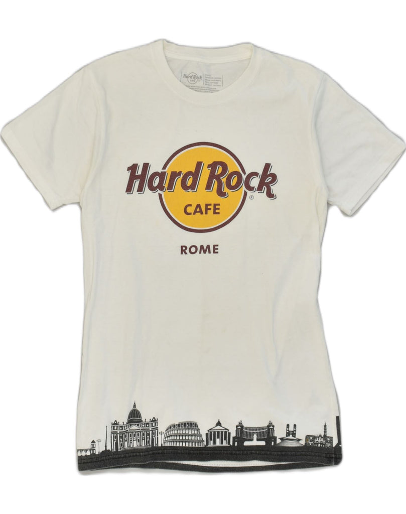 HARD ROCK Womens Rome Graphic T-Shirt Top UK 8 Small White Cotton | Vintage Hard Rock | Thrift | Second-Hand Hard Rock | Used Clothing | Messina Hembry 