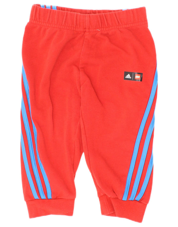 Adidas Boys Tracksuit Trousers Joggers 2-3 Years Red Cotton