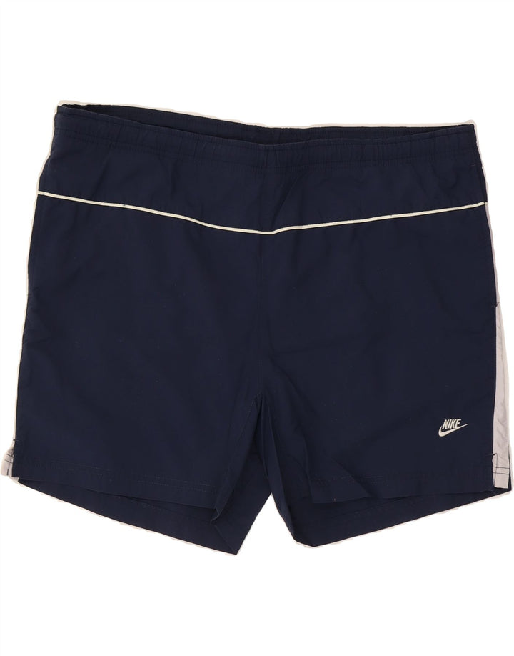 NIKE Mens Graphic Swimming Shorts Large  Navy Blue Colourblock Vintage Nike and Second-Hand Nike from Messina Hembry 