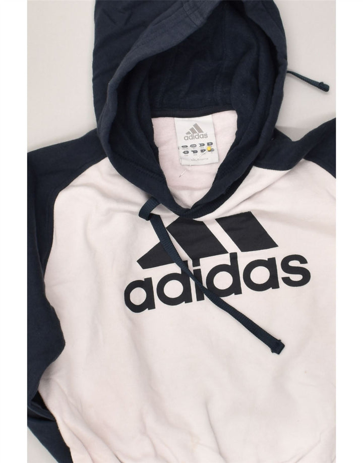 ADIDAS Boys Graphic Hoodie Jumper 9-10 Years Off White Colourblock Cotton | Vintage Adidas | Thrift | Second-Hand Adidas | Used Clothing | Messina Hembry 