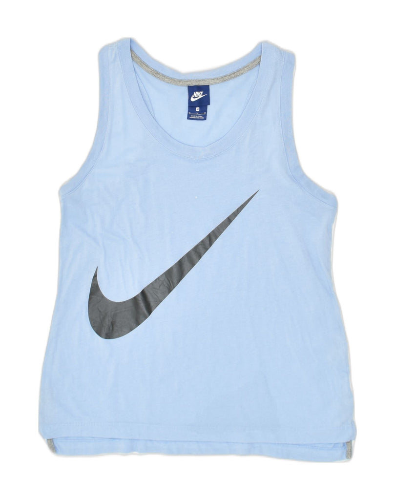 NIKE Womens Graphic Vest Top UK 14 Medium Blue Cotton | Vintage Nike | Thrift | Second-Hand Nike | Used Clothing | Messina Hembry 