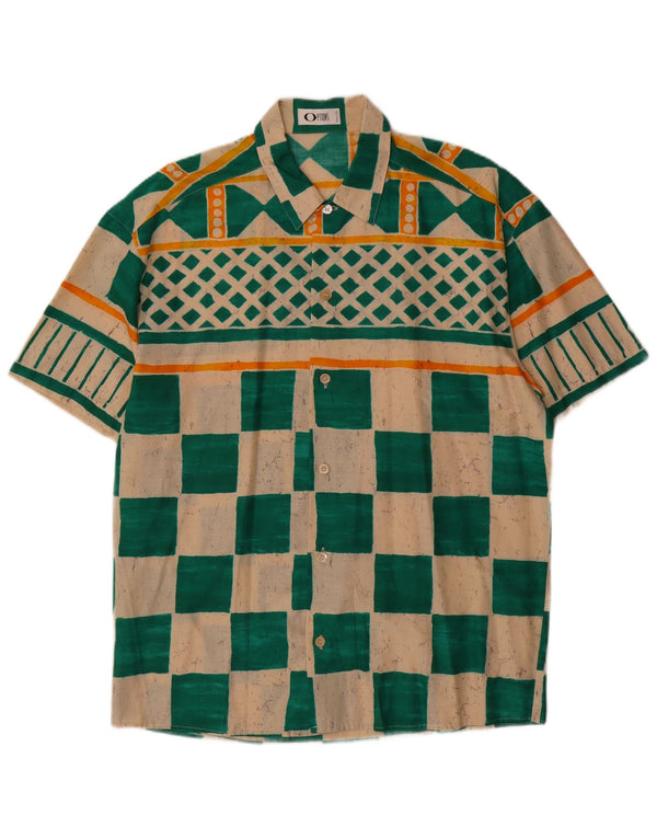 Options Mens Short Sleeve Shirt IT 48 Medium Green Geometric Cotton