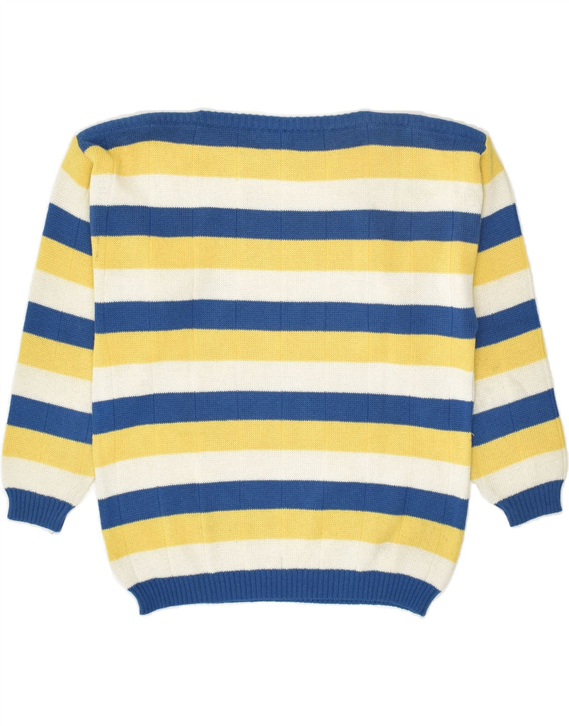 VINTAGE Womens Boat Neck Jumper Sweater IT 44 Medium Yellow Striped Cotton | Vintage Vintage | Thrift | Second-Hand Vintage | Used Clothing | Messina Hembry 