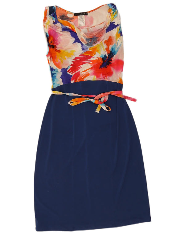 Vintage Womens Sleeveless Sheath Dress UK 10 Small Navy Blue Floral Viscose