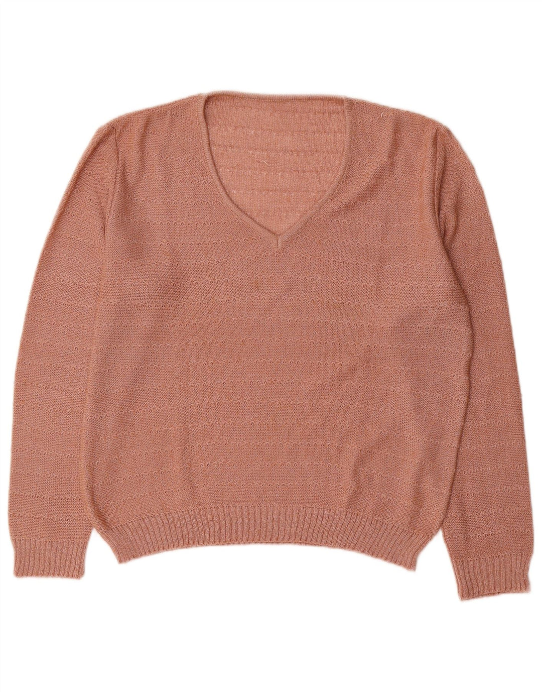 Vintage Womens V-Neck Jumper Sweater UK 16 Large Pink Striped