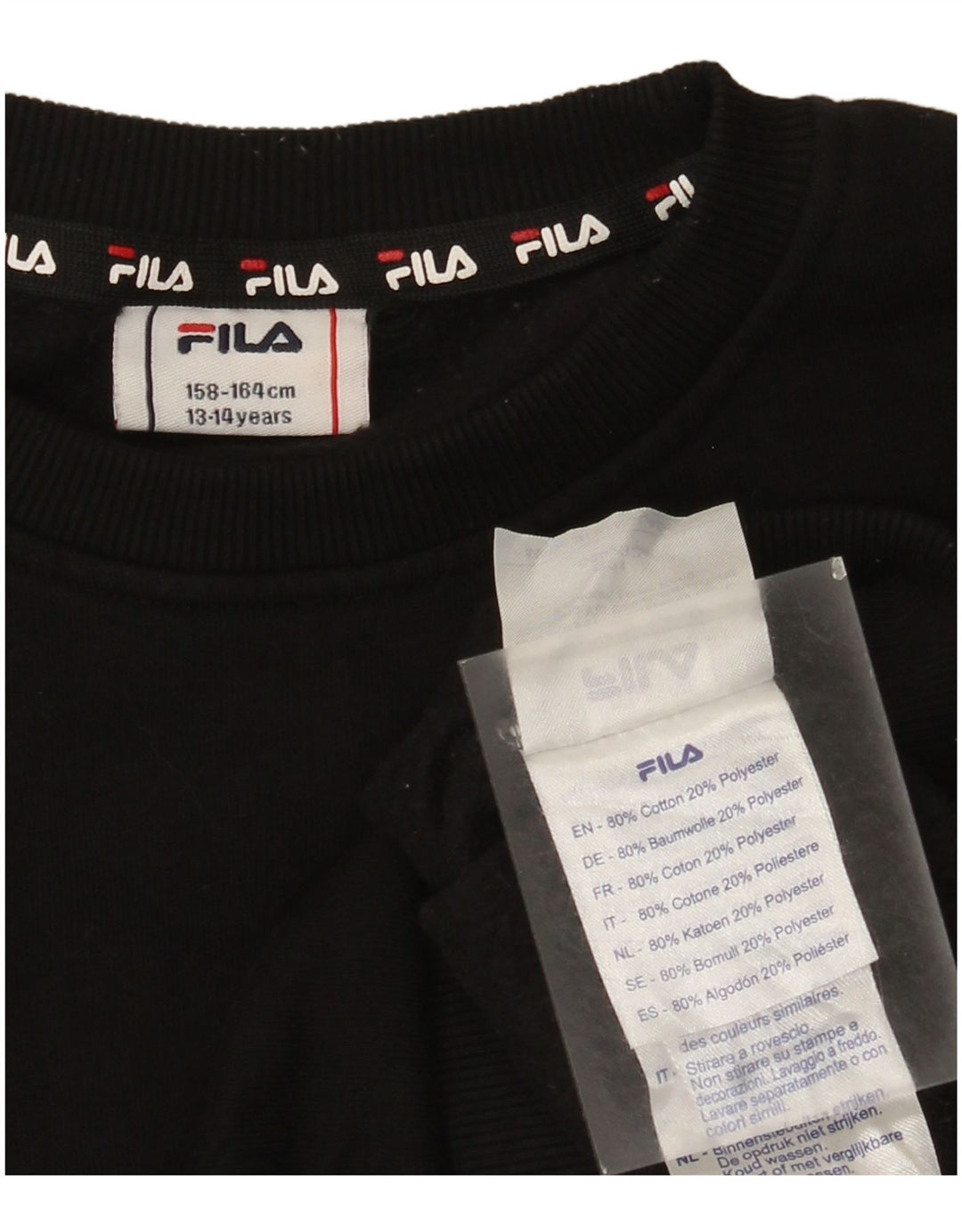 Fila Boys Graphic Sweatshirt Jumper 13-14 Years Black Cotton
