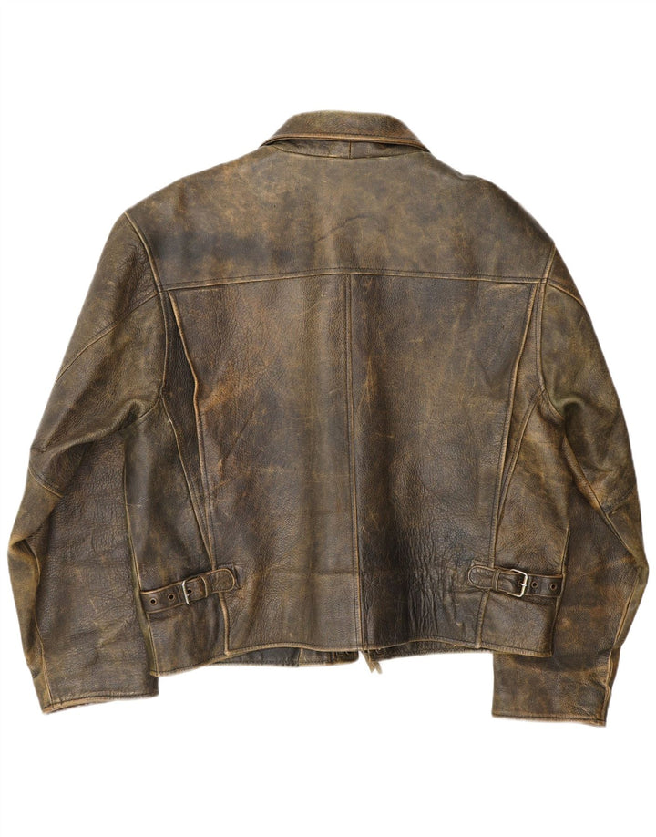 Bomboogie Mens Sky Leather Jacket UK 42 XL Khaki Leather