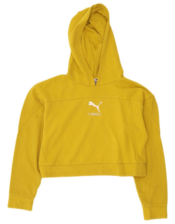 Puma Womens Crop Oversized Hoodie Jumper UK 6 XS Yellow Cotton
