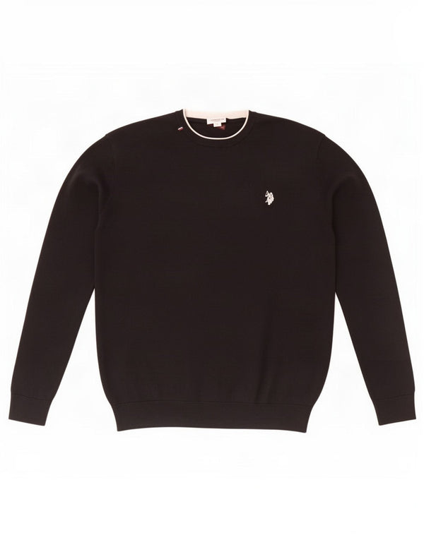 U.S. Polo Assn. Mens Crew Neck Jumper Sweater Large Black Cotton