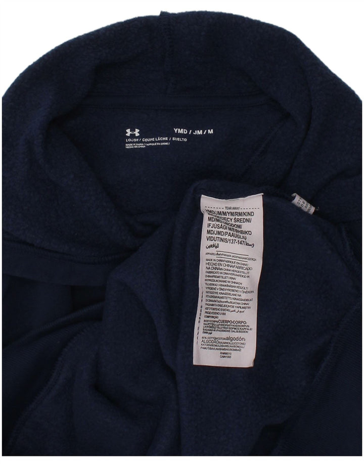 UNDER ARMOUR Boys Hoodie Jumper 9-10 Years Medium Navy Blue Cotton