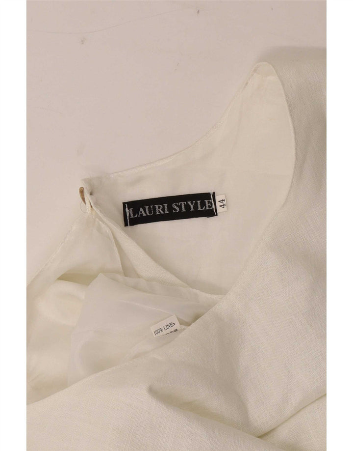 Vintage Womens Sleeveless Asymmetrical Dress IT 44 Medium White Linen