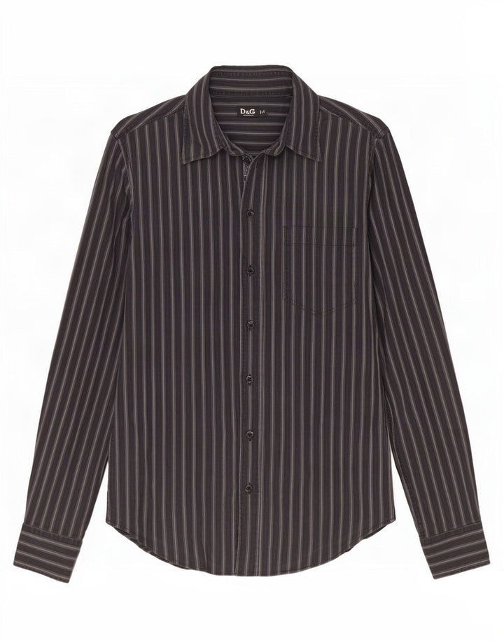 Dolce & Gabbana Mens Regular Fit Shirt IT 48 Medium Navy Blue Striped