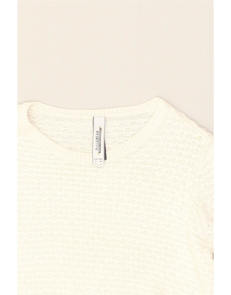 PULL & BEAR Womens Crop Boat Neck Jumper Sweater UK 10 Small White Cotton | Vintage Pull & Bear | Thrift | Second-Hand Pull & Bear | Used Clothing | Messina Hembry 