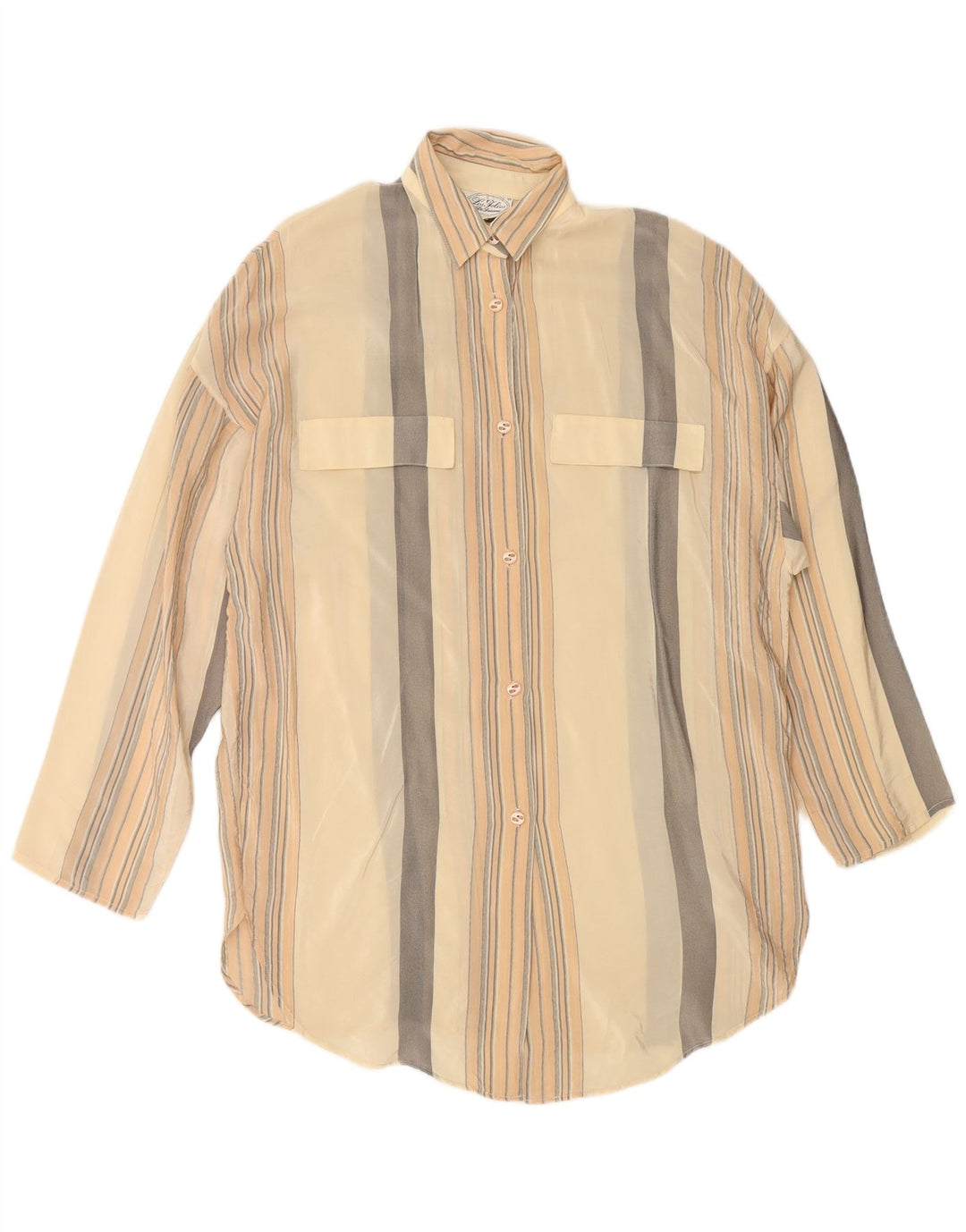 VINTAGE Womens Oversized Shirt Blouse IT 42 Medium Beige Striped Silk