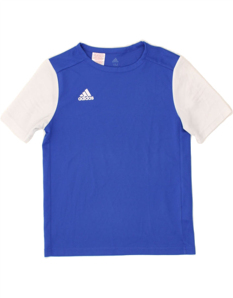 ADIDAS Boys T-Shirt Top 11-12 Years Blue Colourblock Polyester | Vintage Adidas | Thrift | Second-Hand Adidas | Used Clothing | Messina Hembry 