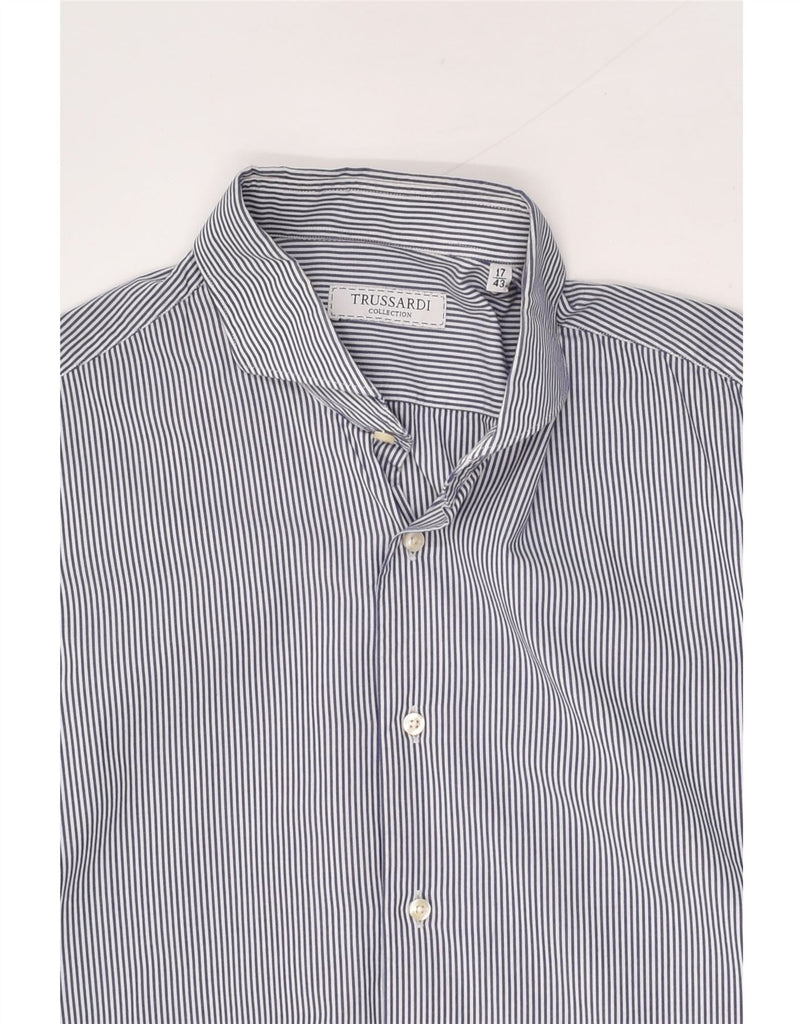 TRUSSARDI Mens Shirt Size 17 43 XL Blue Striped Cotton | Vintage Trussardi | Thrift | Second-Hand Trussardi | Used Clothing | Messina Hembry 