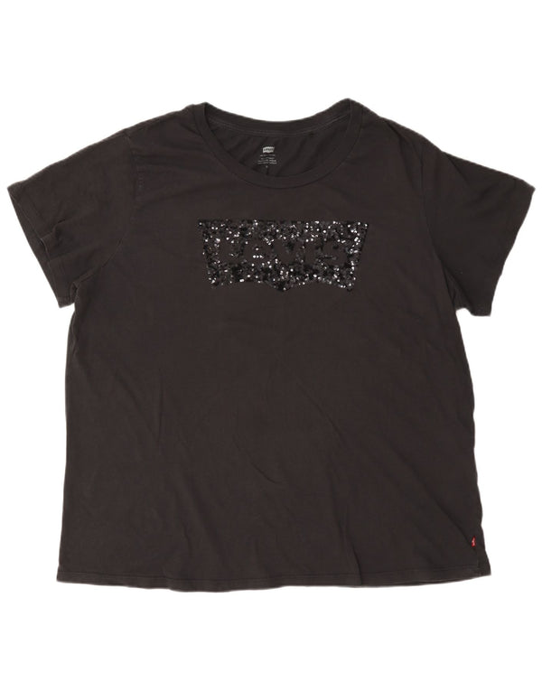 Levi's Womens Graphic T-Shirt Top UK 20 2XL Black Cotton