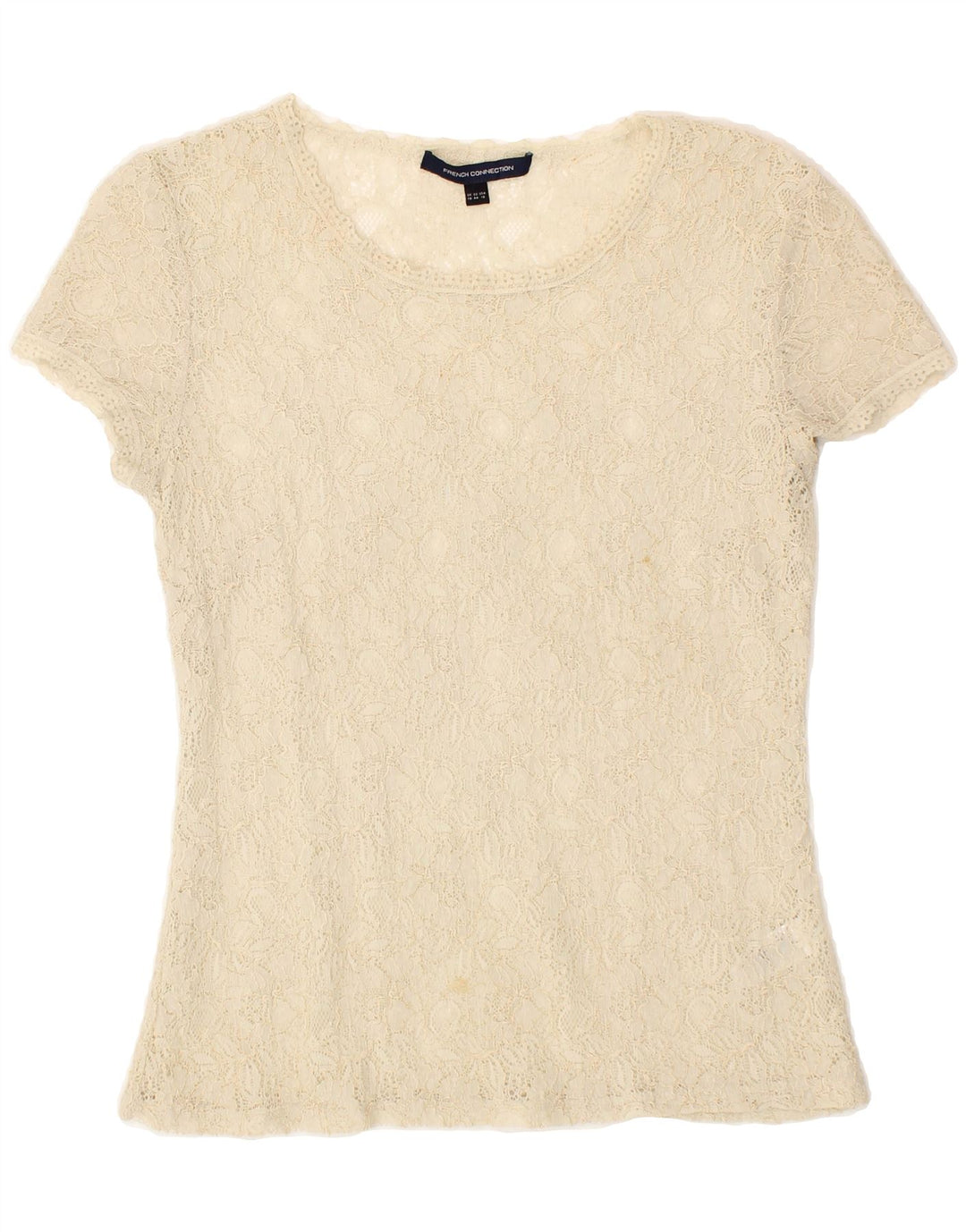 FRENCH CONNECTION Womens Lace See Through Top UK 16 Large Beige Floral Vintage French Connection and Second-Hand French Connection from Messina Hembry 