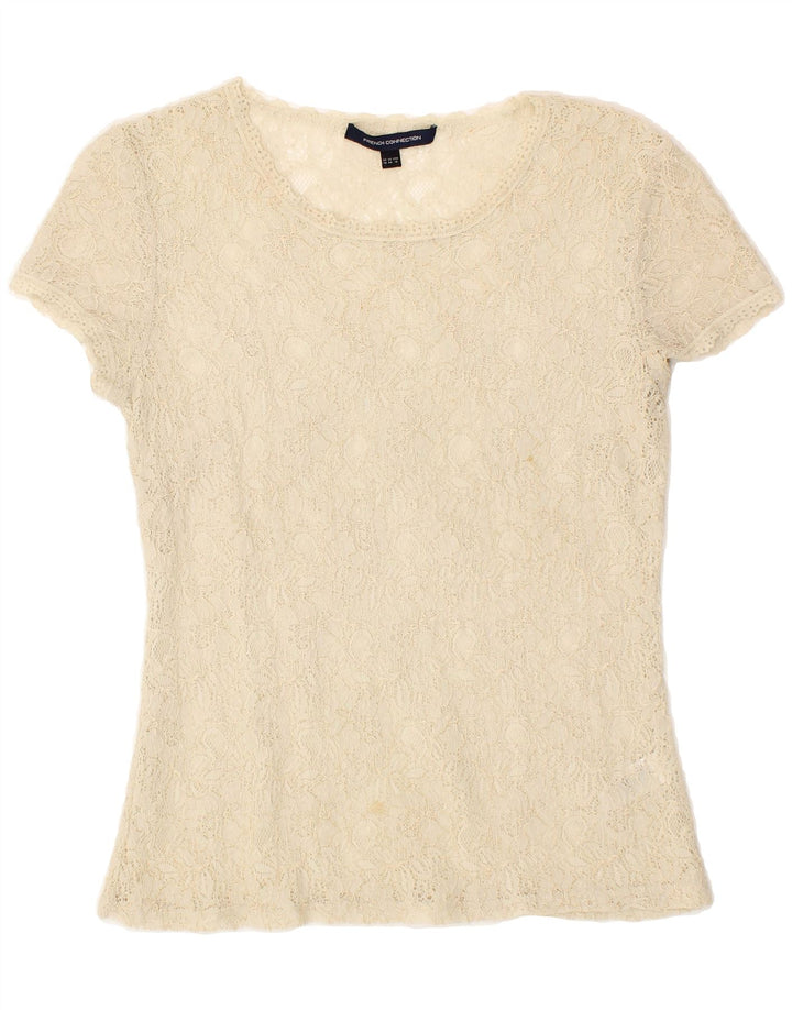 FRENCH CONNECTION Womens Lace See Through Top UK 16 Large Beige Floral Vintage French Connection and Second-Hand French Connection from Messina Hembry 