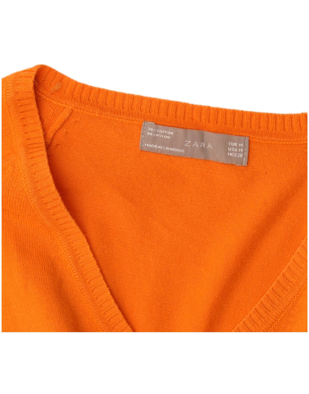 Zara Womens V-Neck Jumper Sweater UK 12 Medium Orange Cotton