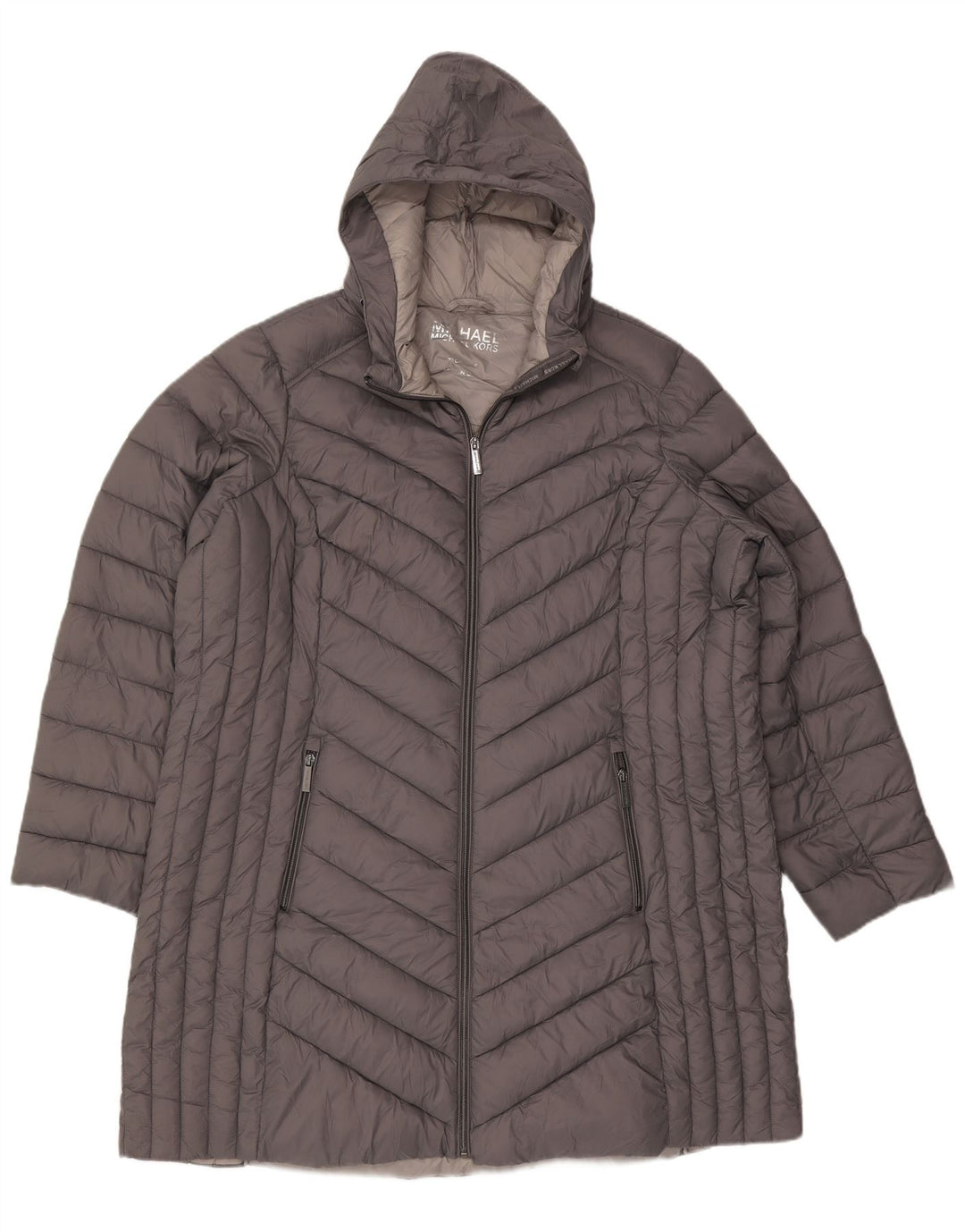 Michael Kors Womens Oversized Hooded Padded Coat UK 22 2XL Grey Nylon