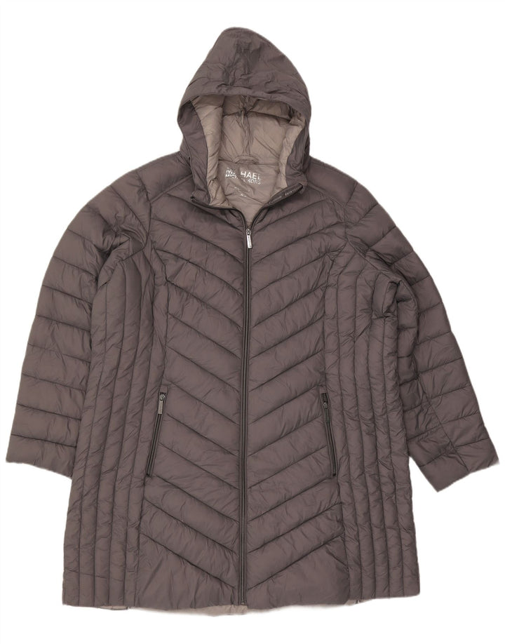 Michael Kors Womens Oversized Hooded Padded Coat UK 22 2XL Grey Nylon