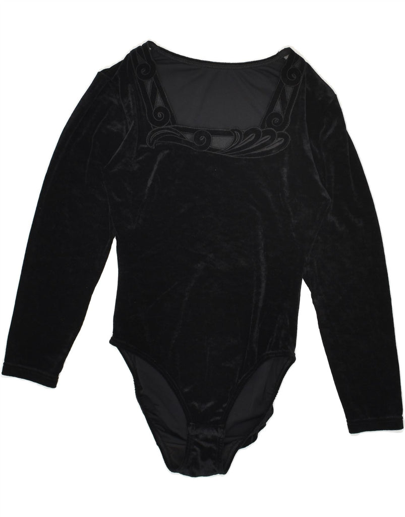 VINTAGE Womens Velvet Long Sleeve Bodysuit UK 10 Small Black | Vintage Vintage | Thrift | Second-Hand Vintage | Used Clothing | Messina Hembry 