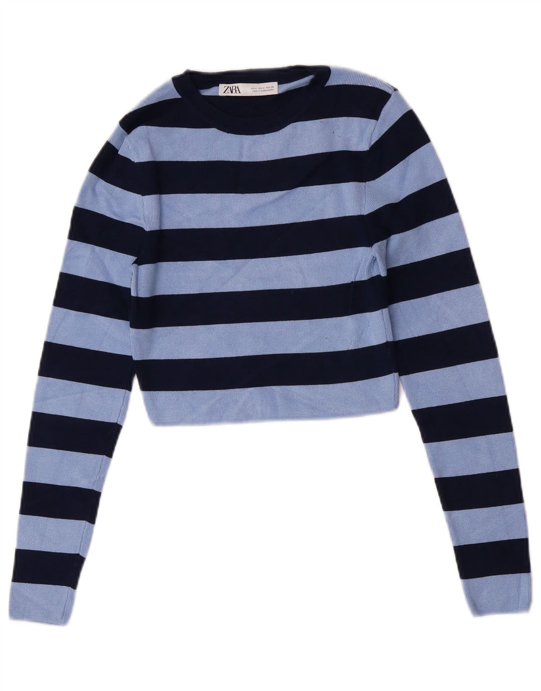 Zara Womens Crop Blouse Top UK 12 Medium Blue Striped Viscose