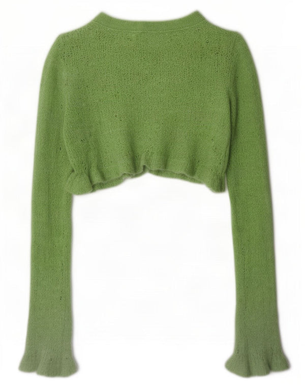 Zara Womens Long Sleeve Knit Crop Top UK 8 Small Green