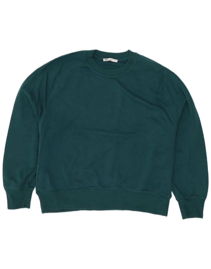 Zara Womens Oversized Sweatshirt Jumper UK 14 Medium Green Cotton