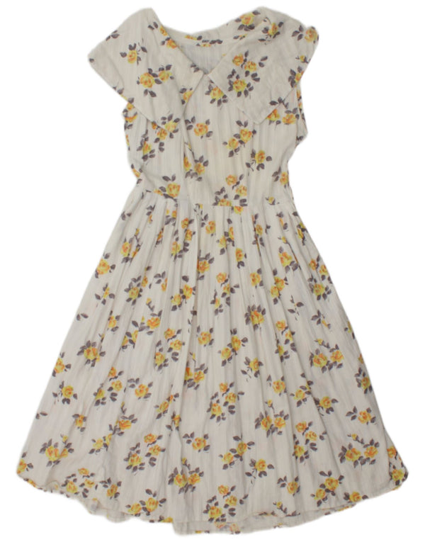 Vintage Womens A-Line Dress UK 12 Medium White Floral