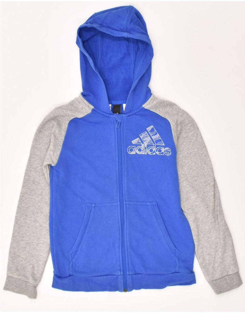 ADIDAS Boys Zip Hoodie Sweater 9-10 Years Blue Colourblock Cotton | Vintage Adidas | Thrift | Second-Hand Adidas | Used Clothing | Messina Hembry 