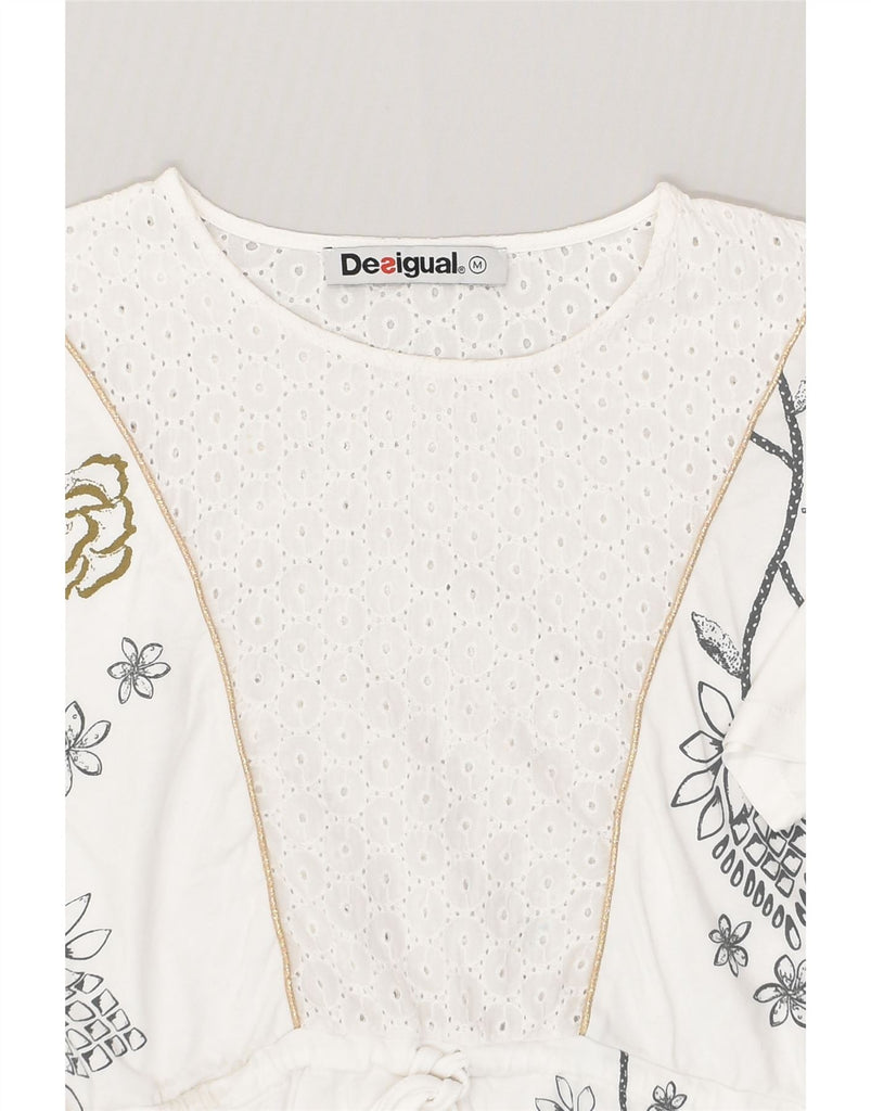 DESIGUAL Womens Graphic Blouse Top UK 14 Medium White Floral Cotton | Vintage Desigual | Thrift | Second-Hand Desigual | Used Clothing | Messina Hembry 