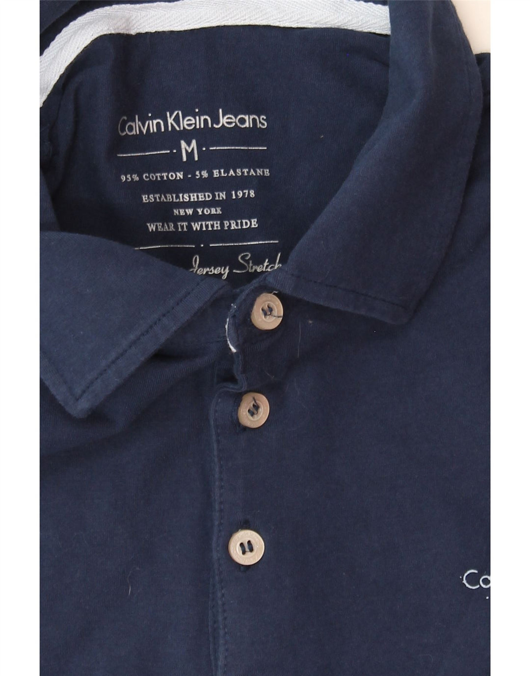 CALVIN KLEIN JEANS Boys Polo Shirt 15-16 Years Medium Navy Blue Vintage Calvin Klein Jeans and Second-Hand Calvin Klein Jeans from Messina Hembry 